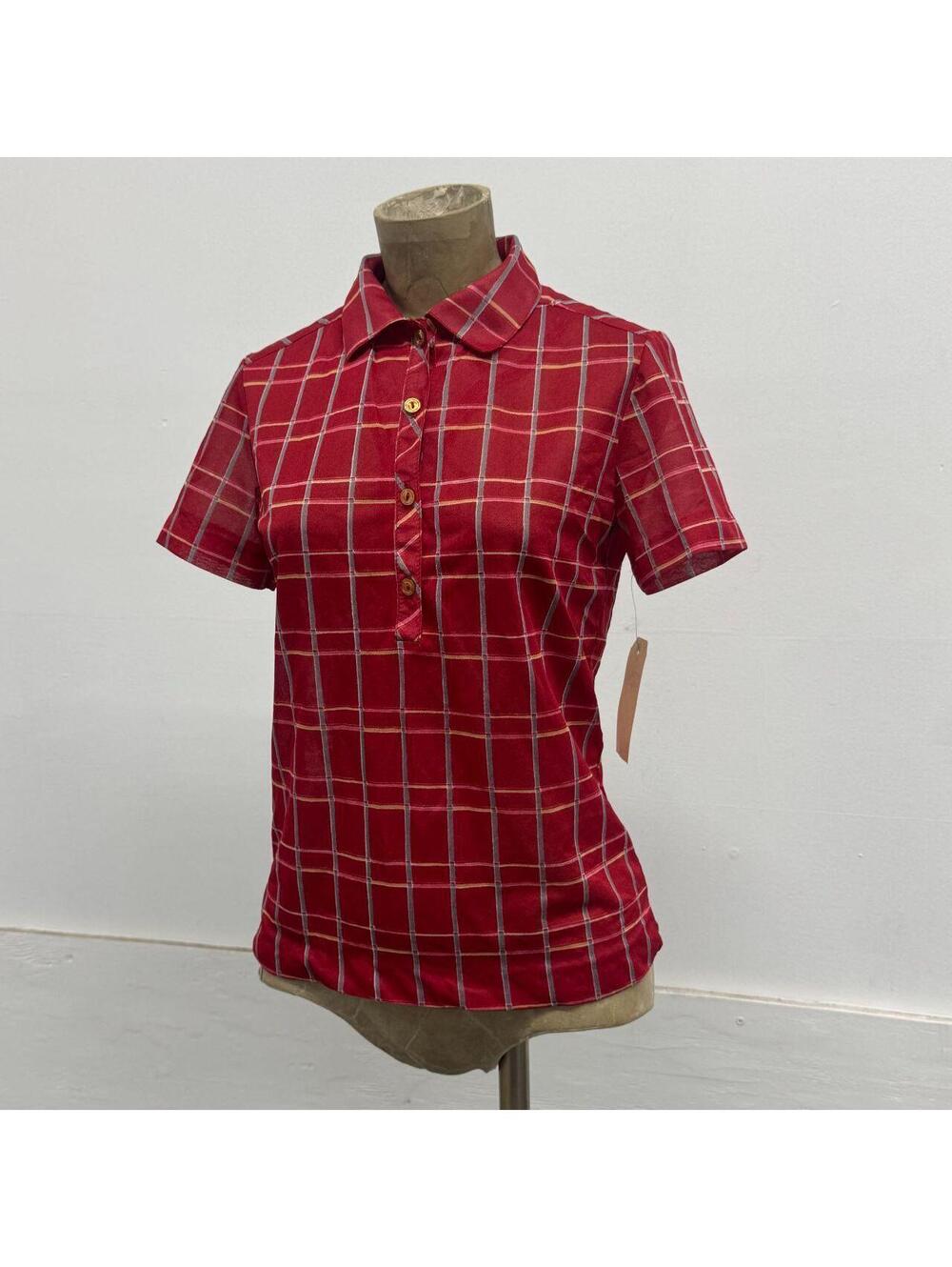 Vintage 1970s Graff Californiawear Crimson Red Plaid Knit Polo Shirt